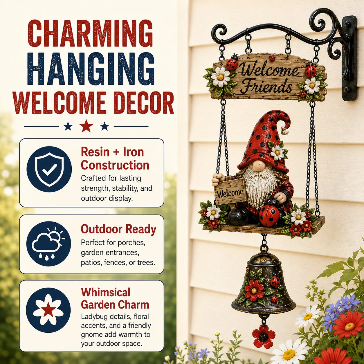 🔥49% OFF TODAY ONLY – Rustic Garden Gnome Bell Outdoor Decor 🐞🌼