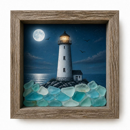 🌊Coastal Lighthouse Sea Glass Shadow Box Night Light