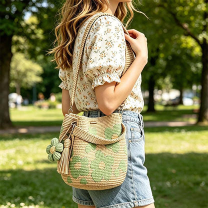 🌸 Handmade Crochet Flower Tote Bag – Fashionable Shoulder & Crossbody Bag for Women, Stylish Daily Commuting Purse 👜✨