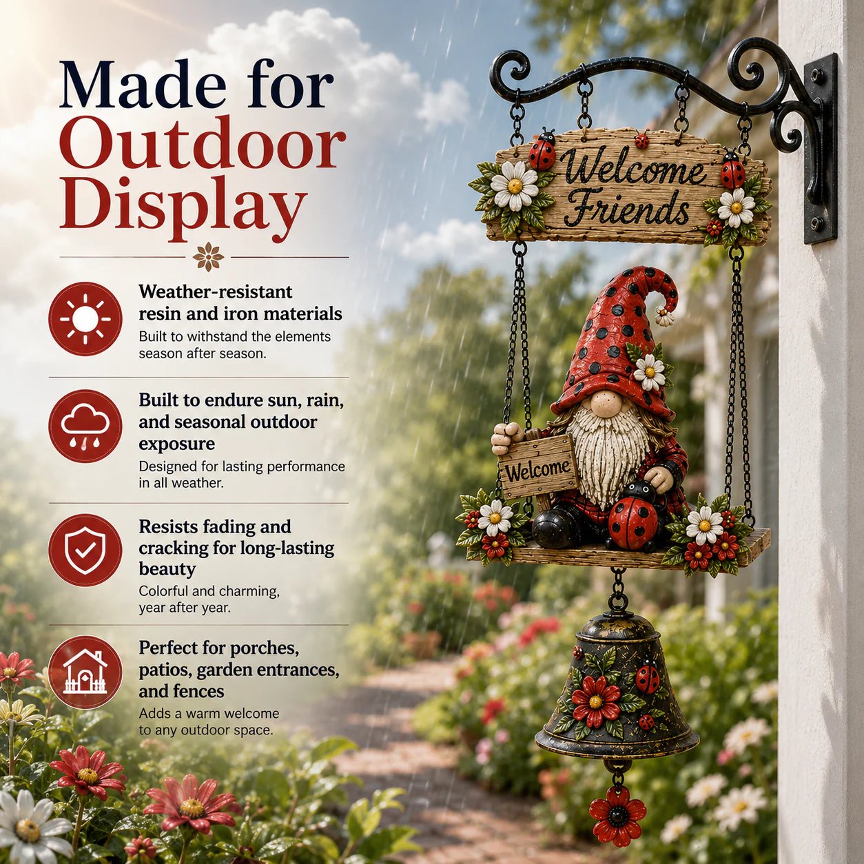 🔥49% OFF TODAY ONLY – Rustic Garden Gnome Bell Outdoor Decor 🐞🌼