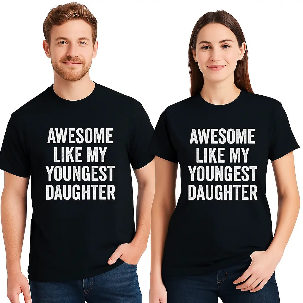 Men's Cotton Short-Sleeve Round Neck T-Shirt, Classic Lightweight Fitted Mens Fashion Top, Soft Versatile Everyday Casual Wear with "Awesome Like My Youngest Daughter" Graphic Print, Ideal Father’s Day Gift for Outdoor Activities