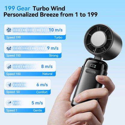 4-in-1 Portable Handheld Turbo Fan with 199 Speed Settings
