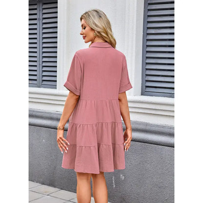 🔥Summer Flash Sale 50% OFF - AUSELILY Babydoll Dress for Women Short Sleeve Button Down Textured Non-clingy Loose Fit Flowy Mini Dress with Pockets 2026 New Summer Dress